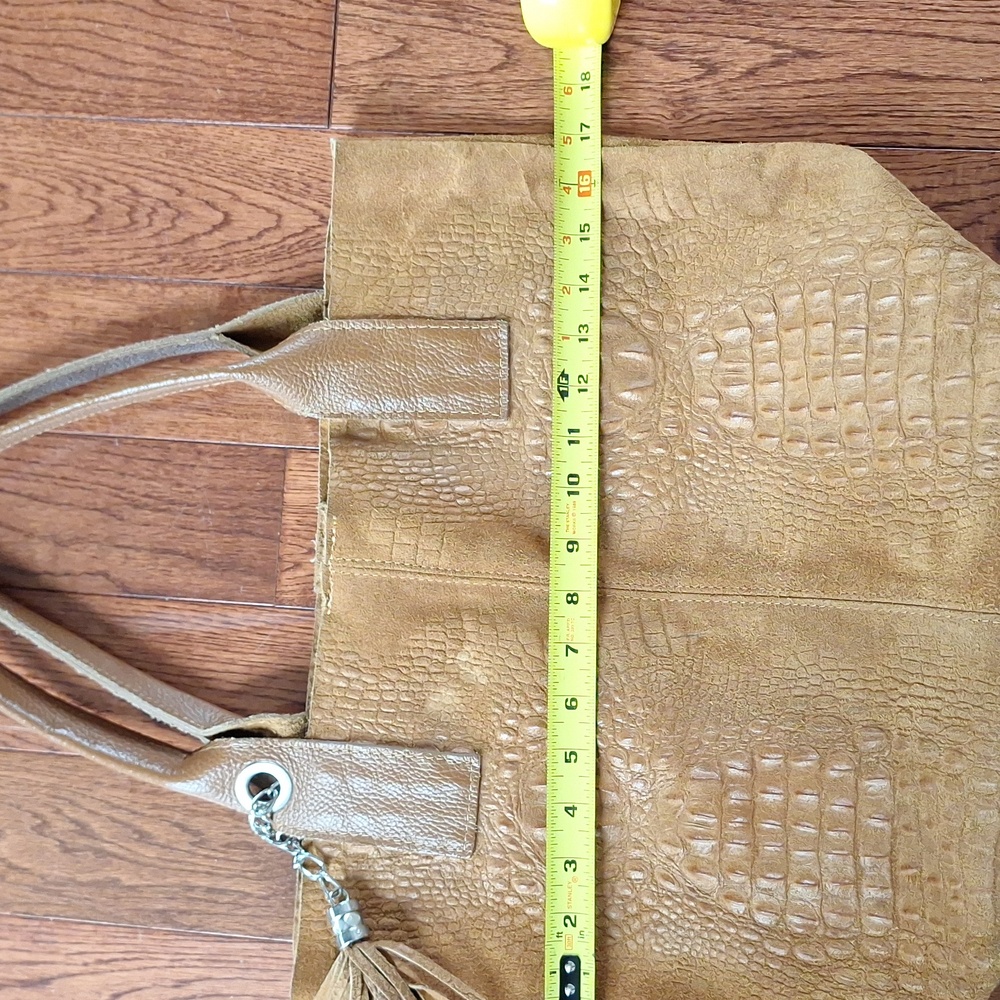 Boho Tan Leather Tote Bag - Picture 2 of 8